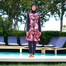 Shopiolog Uzun Kollu Çiçek Desenli Tam Tesettür Mayo