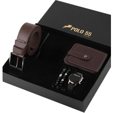 POLO55  Özel Kutusunda Erkek Saat, Kemer, Cüzdan, Bileklik Seti