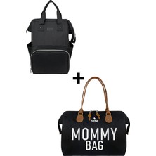 Bye Bye Mommy Bag Anne Bebek Bakım ve Kadın Çantası+Silver Anne Bebek Bakım Sırt Çantası ( Sıyah )