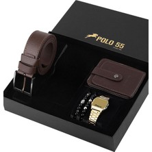 POLO55  Özel Kutusunda Erkek Saat, Kemer, Cüzdan, Bileklik Seti