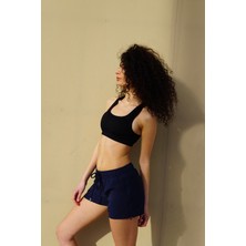 Miami Beach Kadın Lacivert Düz Renk Iki Yan Fermuarlı Mini Boy Mayo Deniz Şortu
