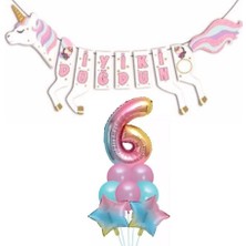 Parti Sürprizi Şekilli Unicorn 6 Yaş Iyi Ki Doğdun Gökkuşağı Balonlu Set