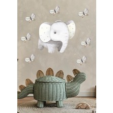 Lizpo Decor Sevimli Fil ve Kelebekler Duvar Sticker, Bebek ve Çocuk Odası Dekoratif Duvar Çıkartması