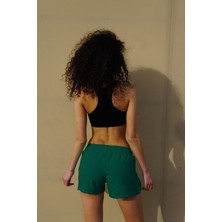 Miami Beach Kadın Yeşil Düz Renk Iki Yan Fermuarlı Mini Boy Mayo Deniz Şortu