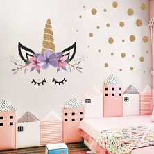 Longbang Shop A8 Tarzı Altın Nokta Tek Boynuzlu At Duvar Sticker Oturma Odası Yatak Odası Duvar Dekorasyonu Duvar Çıkartmaları Çocuk Odaları Için Çocuk Hediyeleri (Yurt Dışından)