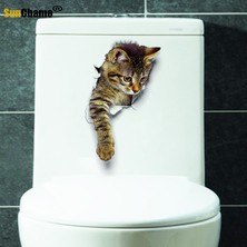 Longbang Shop XP2005 Stili Sunchamo Sevimli Kedi 3D Kırık Tuvalet Etiket Duvar Çıkartmaları Buzdolabı Araba Koltuğu Dıy Oturma Banyo Odası Ev Dekor Wallstickers Yatak Odası (Yurt Dışından)