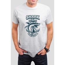 T-35 Shark Köpek Balığı Baskılı Beyaz Unisex Tişört C322