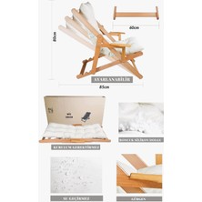 Mis Dekor Kimya Ahşap Katlanabilir Taşınabilir Kollu Puf Şezlong Bahçe/balkon/teras/plaj