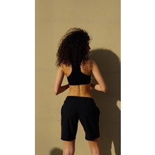 Miami Beach Kadın Büyük Beden Siyah Düz Renk Hızlı Kuruyan Kumaş Iki Yan Cepli Uzun Boy Mayo Deniz Şortu