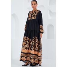 Bigdart Kadın Siyah Vizon Viskon Tesettür Elbise 2423