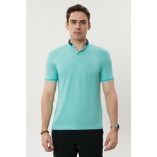Coonless Triko Yaka Yakası Düğmeli Erkek Mint Yeşil Yakalı Tshirt