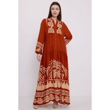 Bigdart Kadın Kiremit Vizon Viskon Tesettür Elbise 2423