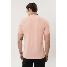 Coonless Triko Yaka Yakası Düğmeli Erkek Pembe Yakalı Tshirt