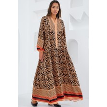 Bigdart Kadın Bej Siyah Viskon Tesettür Elbise 2423