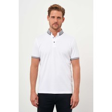 Morven  Erkek Beyaz Trend Merserize Düz Düğmeli Yaka Dynamic Fit T-Shirt
