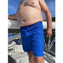 Miami Beach Erkek Büyük Beden Saks Mavi Hızlı Kuruyan Kumaş Tek Arka Cepli Standart Boy Mayo Deniz Şortu