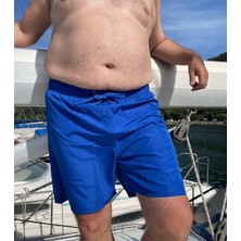 Miami Beach Erkek Büyük Beden Saks Mavi Hızlı Kuruyan Kumaş Tek Arka Cepli Standart Boy Mayo Deniz Şortu