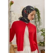 Fresh Scarfs Strawberry Desen Pamuk Ipek Eşarp Siyah