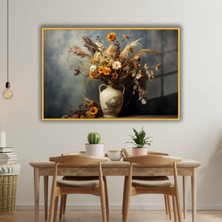 Gaagart Metal Çerçeveli Yatay Cam Tablo Vazoda Kuru Çiçek ve Papatyalar