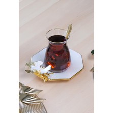 Glore Dolmabahçe Sekizgen Krem 6 Lı Çay Seti