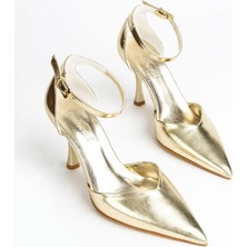 Seniorah Celandia Gold metalik Cilt Kadın Topuklu Ayakkabı