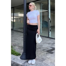 Madmext Siyah Yandan Büzgülü Maxi Etek MG2085