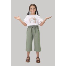 Miniğimin Cicileri Kapri Çiçekli Gabardin Pantolonlu Kız çocuk takım - Yeşil