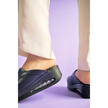 Drmoon Lacivert Delikli Hakiki Deri Ortopedik Taban Sabo Terlik