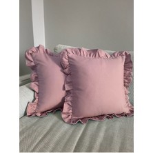 Refox Premier Duck Keten Fırfırlı Pembe Kırlent Kılıfı 40X40 cm