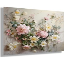 Gaagart Temperli Gerçek Yatay Cam Tablo Soft Pembe ve Sarı Beyaz Çiçek