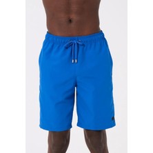 Miami Beach Saks Uzun Boy Basic Model Su Itici Özellikli Düz Renk Erkek Plaj Deniz Şort Mayo - 2206-SAKS