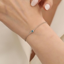Nox Jewelry 14 Ayar Altın Kaplama Nazar Boncuklu Şans ve Ayarlanabilir Kadın Gümüş Bileklik - CNS00508