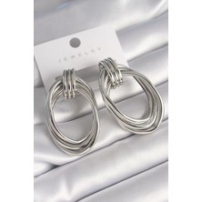 Callerrons Accessories  Pirinç Gümüş Renk Oval Model Kadın Küpe - EBJ240510W23842