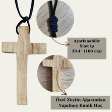 Crosswonder Unisex El Yapımı Doğal Zeytin Ağacı Ahşap Konik Haç Kolye (Sınırlı Üretim)