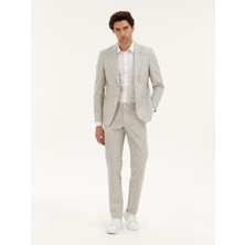 Cacharel Erkek Açık Gri Slim Fit Keten Karışımlı Kumaş Pantolon 50284615-VR001