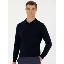 Cacharel Erkek Lacivert Slim Fit Polo Yaka Basic Triko Kazak 50270169-VR033