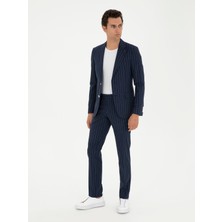 Cacharel Erkek Koyu Lacivert  Slim Fit Yün Keten Karışımlı Takım Elbise 50288569-VR100