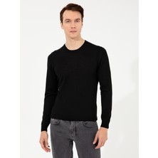 Cacharel Erkek Siyah Slim Fit Bisiklet Yaka Basic Triko Kazak 50257398-VR046