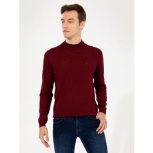 Cacharel Erkek Koyu Bordo Slim Fit Çeyrek Balıkçı Yaka Basic Triko Kazak 50257712-VR175