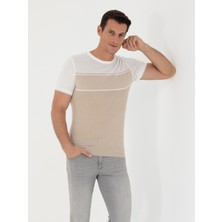 Cacharel Erkek Bej Slim Fit Bisiklet Yaka Triko T-Shirt 50265920-VR011