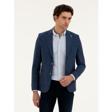 Cacharel Erkek Lacivert Slim Fit Yün Keten Karışımlı Ceket 50285324-VR033