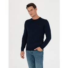 Cacharel Erkek Lacivert Slim Fit Bisiklet Yaka Triko Kazak 50270174-VR033