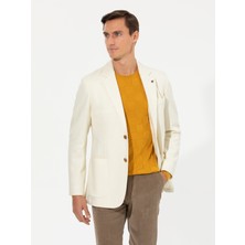 Cacharel Erkek Beyaz Slim Fit Yün Karışımlı Balıksırtı Ceket 50255401-VR013