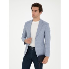 Cacharel Erkek Mavi Slim Fit Keten Karışımlı Spor Ceket 50293943-VR036