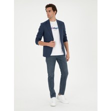 Cacharel Erkek Lacivert Slim Fit Keten Karışımlı Spor Ceket 50293943-VR033