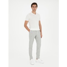 Cacharel Erkek Açık Gri Dad Fit Çizgili Keten Karışımlı Pantolon 50284601-VR001