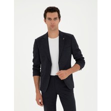 Cacharel Erkek Koyu Lacivert Slim Fit Mikro Desenli Yün Karışımlı Ceket 50284835-VR100