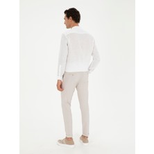 Cacharel Erkek Bej Slim Fit Beli Bağcıklı Kanvas Pantolon 50289151-VR011