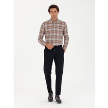 Cacharel Erkek Lacivert Carrot Fit Beli Bağcıklı Gofreli Pamuk Karışımlı Kanvas Pantolon 50273982-VR033