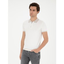 Cacharel Erkek Beyaz Slim Fit Fermuarlı Polo Yaka Triko T-shirt 50285434-VR013